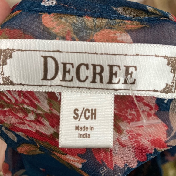 Navy Blue & Red Rose Floral Sheer Bell Sleeve Top - Picture 5 of 5